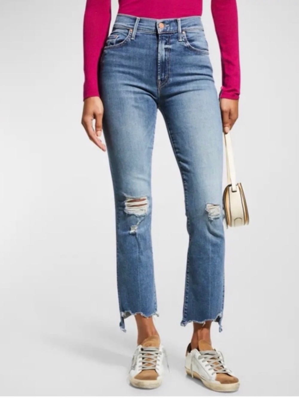 Mother The Insider Crop Step Chew Jeans Womens 26 Blue Denim Distressed